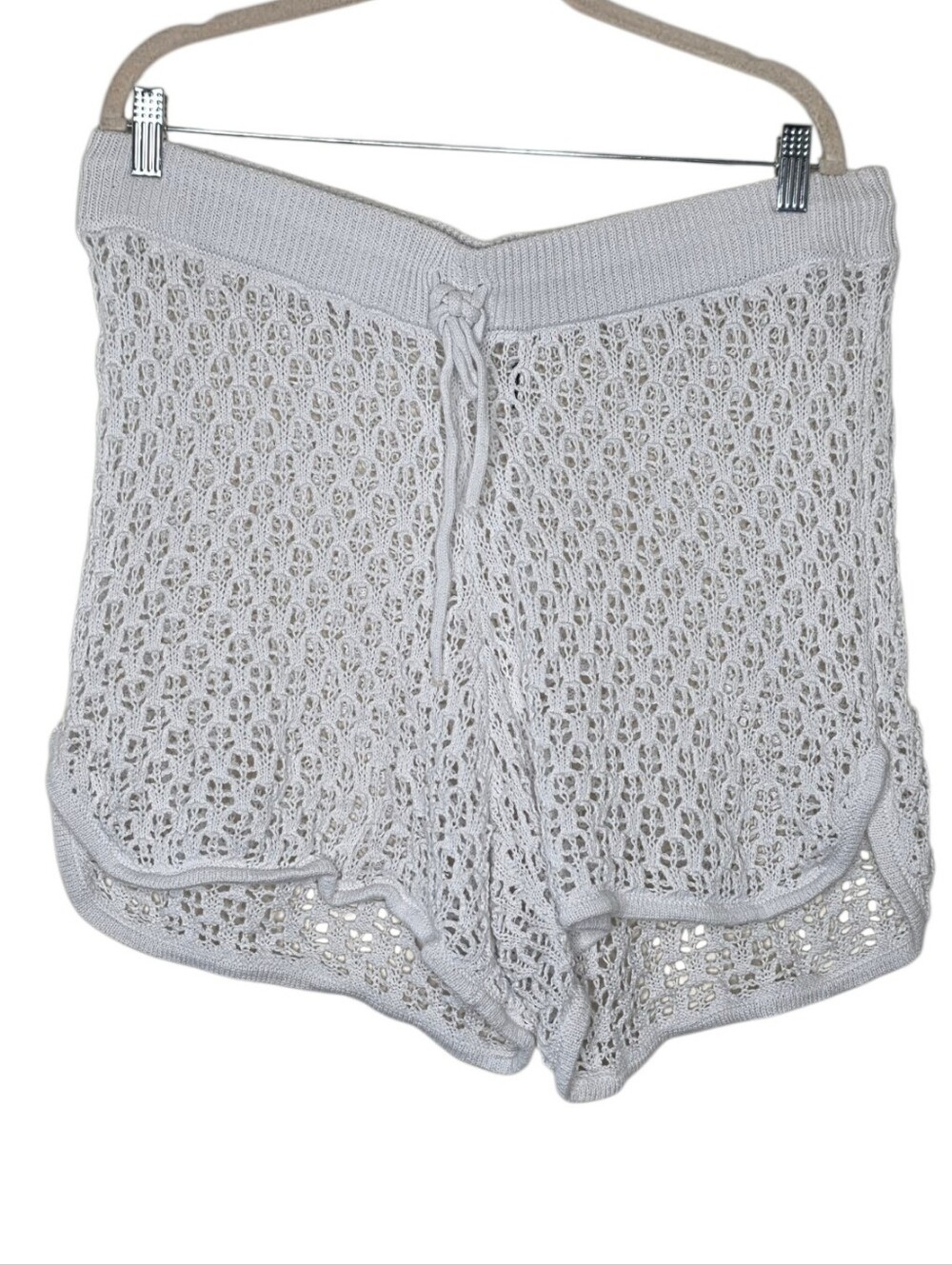 Plus Size Crochet Shorts 1X White Open Weave Pull-on Beach‎ Cover-up Festival